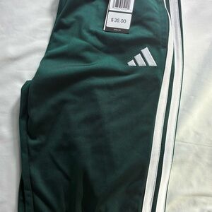 Adidas Kids Dark Green Joggers with White Stripes